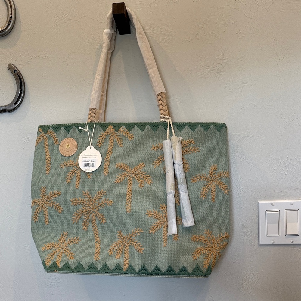 Spartina 449 palm beach tote, Sea Foam with Woven Accents